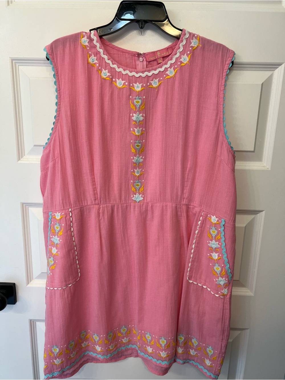 Simply Southern Pink Embroidered Sleeveless Top with White Trim